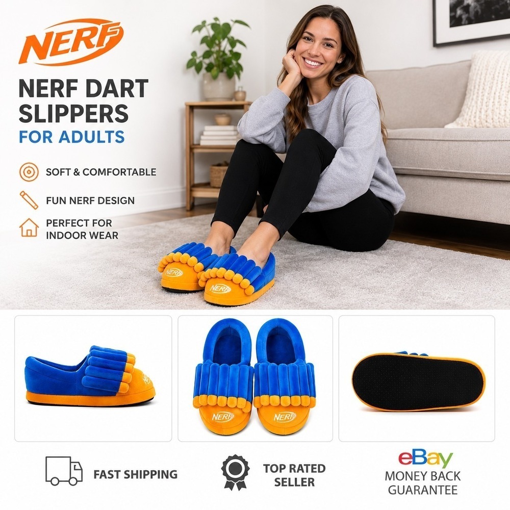 NERF Dart Adult Slippers Orange Blue Adult Size S/M Brand New Comfortable Soft
